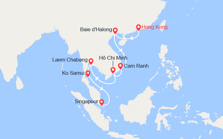 Carte itinéraire croisière De Hong kong à Singapour