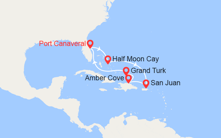 Carte itinéraire croisière De la Floride aux Joyaux des Caraïbes