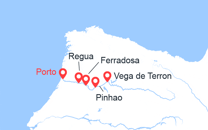 Carte itinéraire croisière De Porto vers l'Espagne, la vallée du Douro (Portugal) et Salamanque (Espagne) (POP_PP)