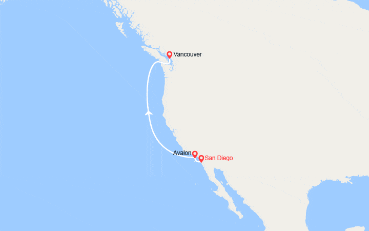 Carte itinéraire croisière De San Diego à Vancouver