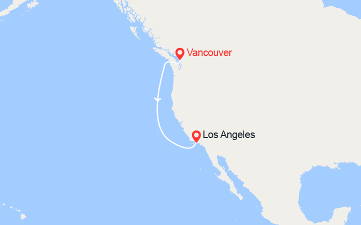 Carte itinéraire croisière De Vancouver à Los Angeles