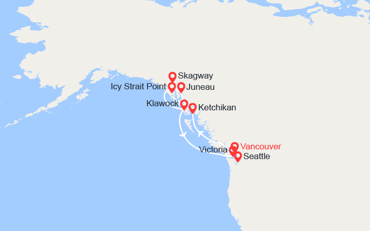 Carte itinéraire croisière De Vancouver à Seattle