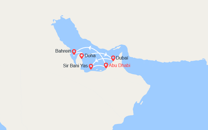 Carte itinéraire croisière Émirats arabes unis, Bahreïn, Qatar