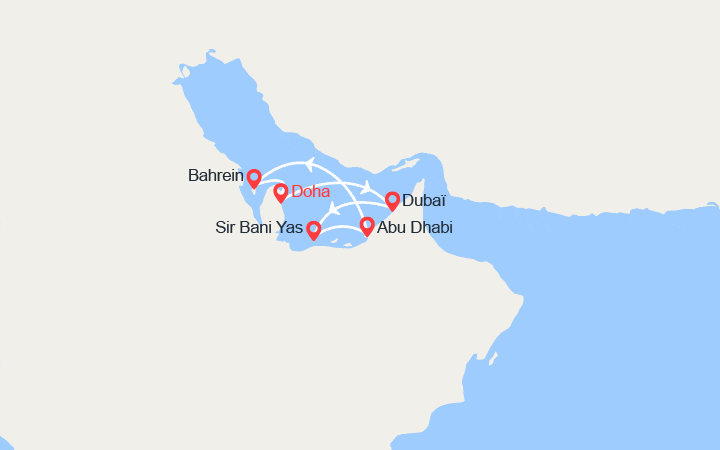Carte itinéraire croisière Émirats arabes unis, Bahreïn, Qatar