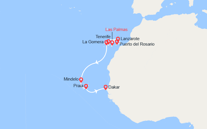 Carte itinéraire croisière Entre volcans et ocean des Canaries au CapVert