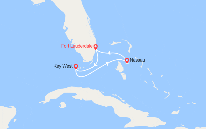 Carte itinéraire croisière Escapade à Key West et Nassau