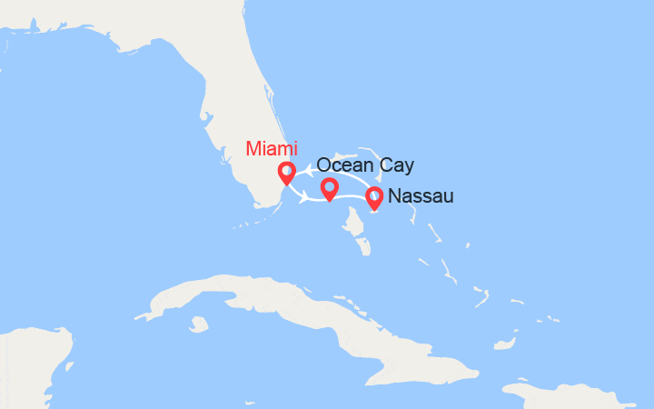 Carte itinéraire croisière Escapade à Ocean Cay et Nassau