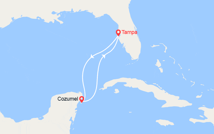 Carte itinéraire croisière Escapade au Mexique: Cozumel
