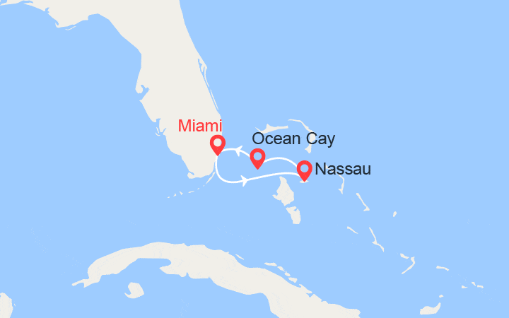 Carte itinéraire croisière Escapade aux Bahamas : Nassau, Ocean Cay