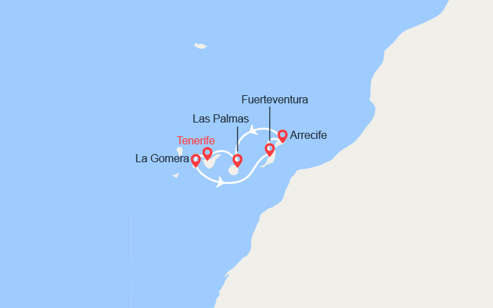 Carte itinéraire croisière Escapade aux Iles Canaries