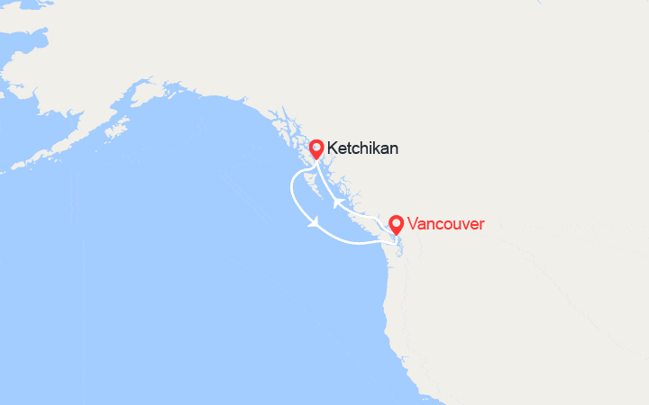 Carte itinéraire croisière Escapade en Alaska