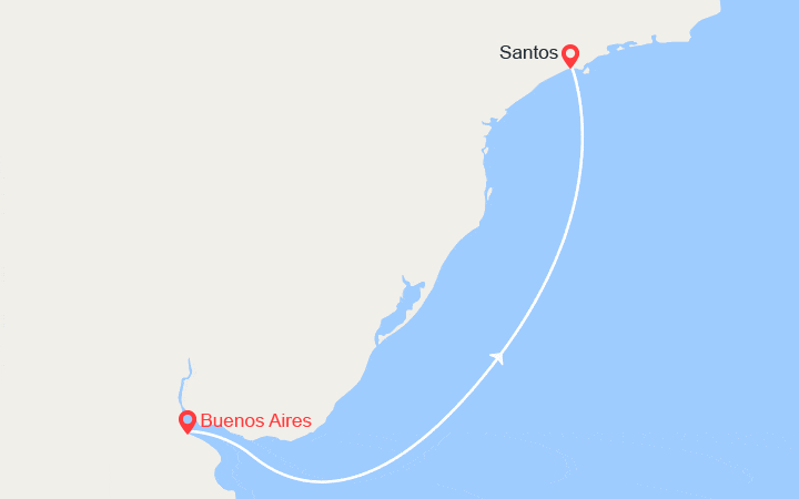 Carte itinéraire croisière Escapade en Amérique du Sudl : de Buenos Aires à Santos