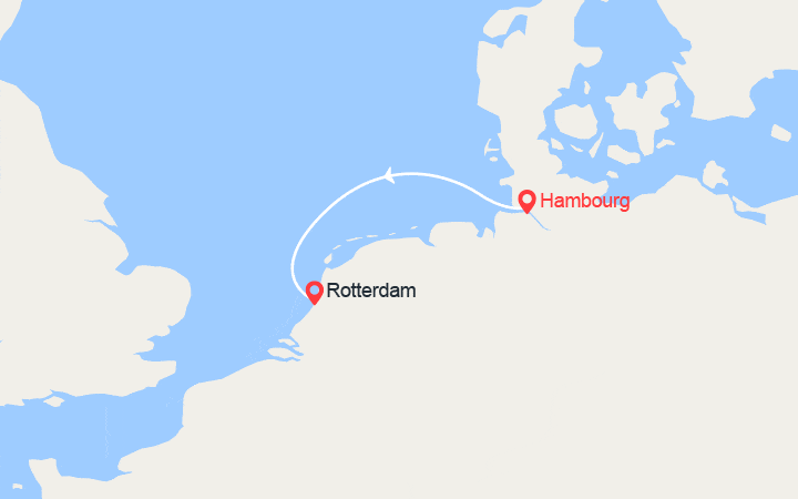 Carte itinéraire croisière Escapade en Europe du Nord : de Hambourg à Rotterdam