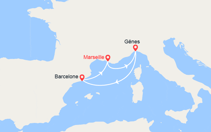 Carte itinéraire croisière Escapade en Méditerranée : Italie, Espagne