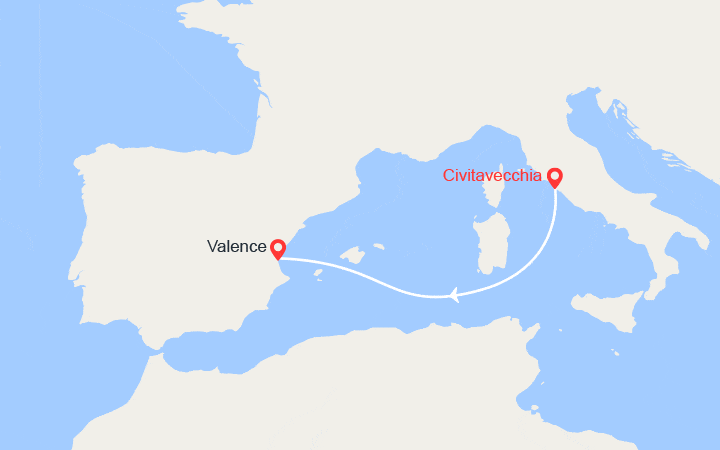Carte itinéraire croisière Escapade en mer Adriatique : de Civitavecchia à Valence