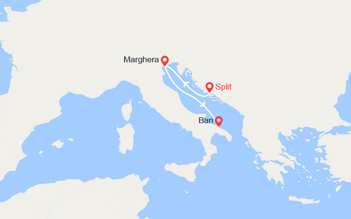 Carte itinéraire croisière Escapade en mer Adriatique : de Split à Bari