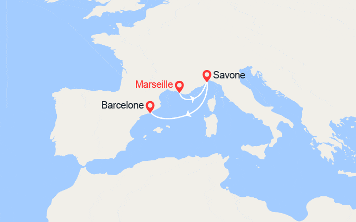 Carte itinéraire croisière Escapade : Italie, Espagne
