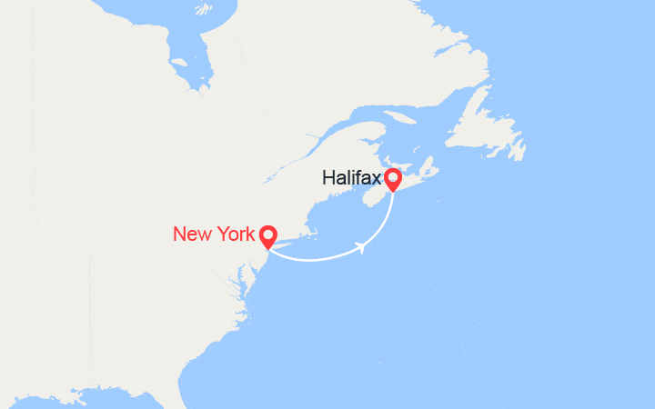 Carte itinéraire croisière Escapade sur la côte Est de l'Amérique : de New York à Halifax