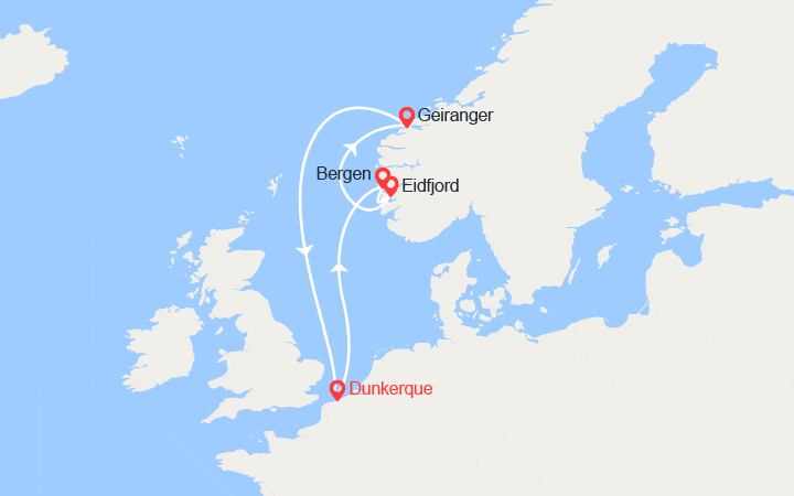 Carte itinéraire croisière Fjords de Norvège