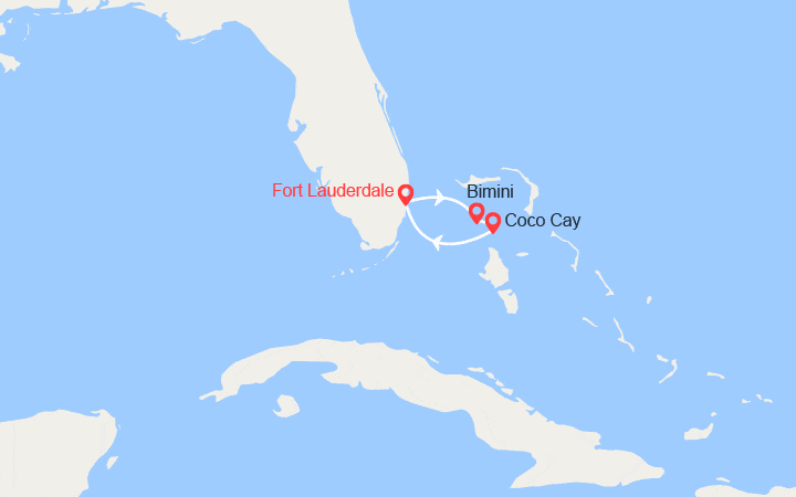 Carte itinéraire croisière Floride et Bahamas