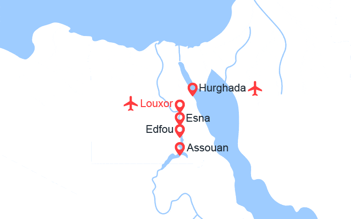Carte itinéraire croisière FRAMISSIMA - Gloire des Pharaons et séjour au Continental Hurghada