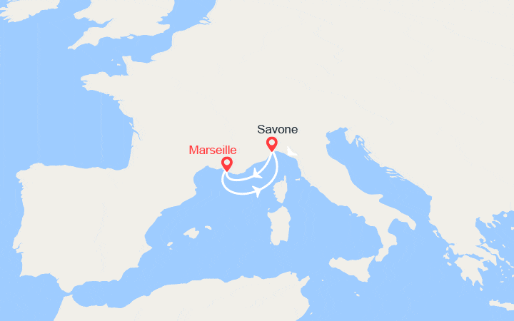 Carte itinéraire croisière France, Italie