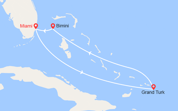 Carte itinéraire croisière Grand Turk, Bahamas