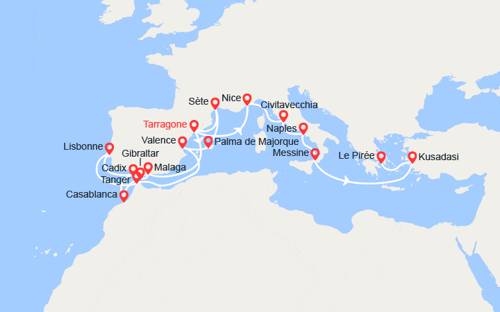 Carte itinéraire croisière Grande Découverte de la Méditerranée