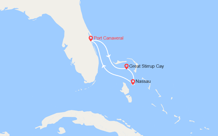 Carte itinéraire croisière Great Stirrup Cay, Nassau