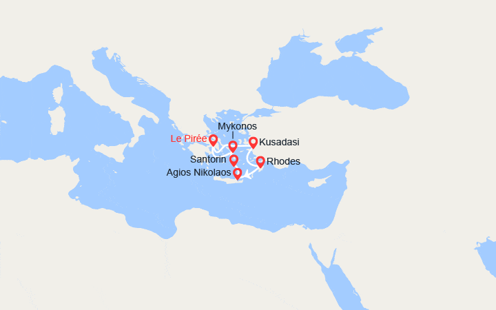 Carte itinéraire croisière Grèce Idyllique
