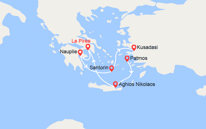 Carte itinéraire croisière Grèce, Iles grecques, Turquie