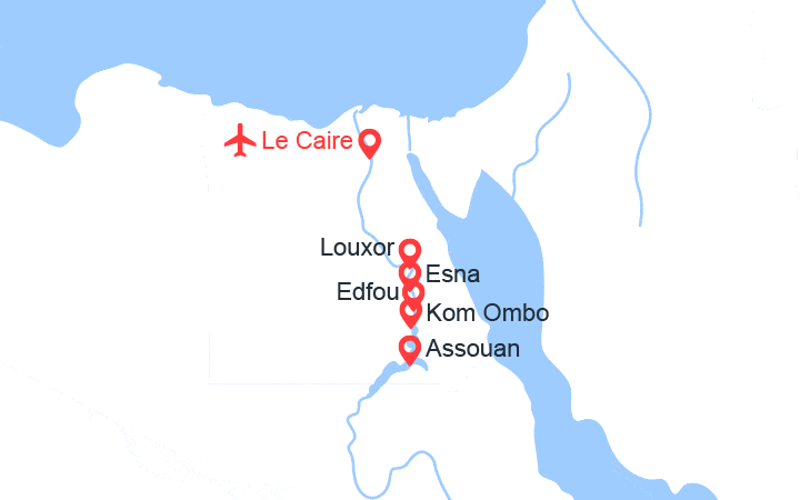 Carte itinéraire croisière Horus : Caire 4* et croisière