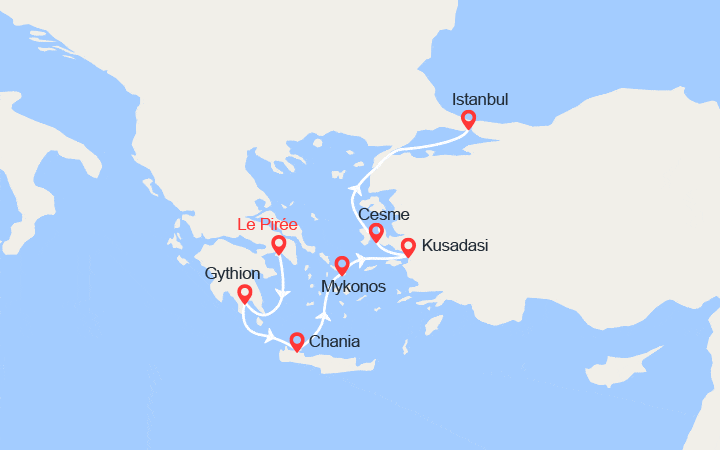 Carte itinéraire croisière Iles grecques et Éphèse