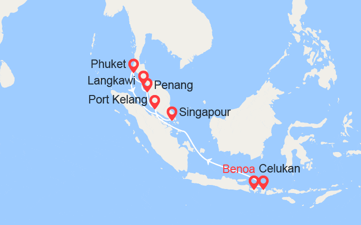 Carte itinéraire croisière Indonésie, Malaisie, Thaïlande & Singapour