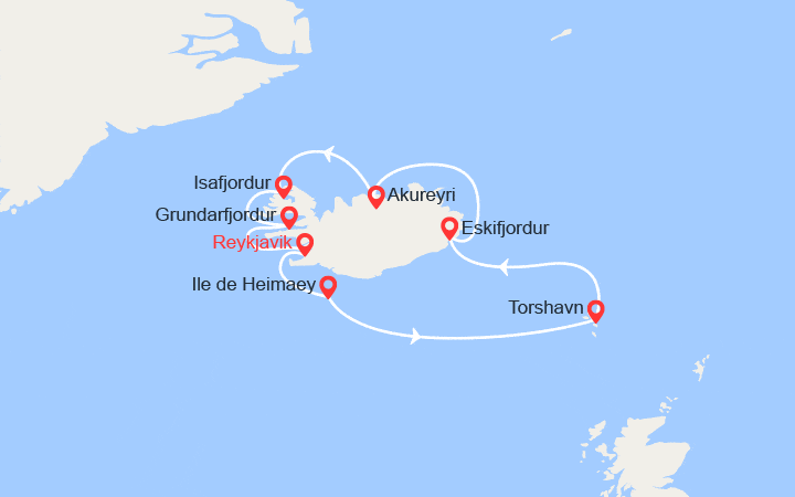Carte itinéraire croisière Islande, Danemark