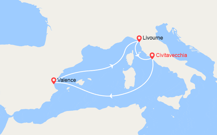 Carte itinéraire croisière Italie, Espagne
