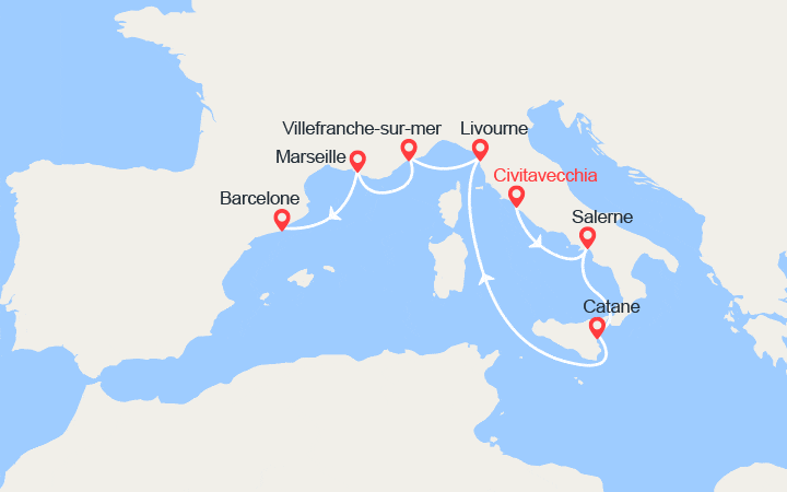 Carte itinéraire croisière Italie, France