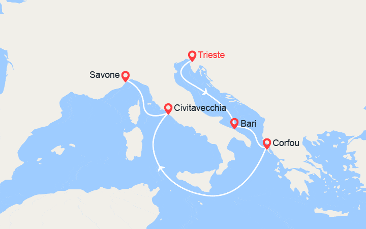 Carte itinéraire croisière Italie, Grèce