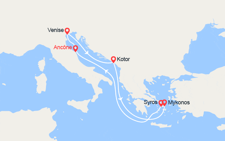 Carte itinéraire croisière Italie, Grèce