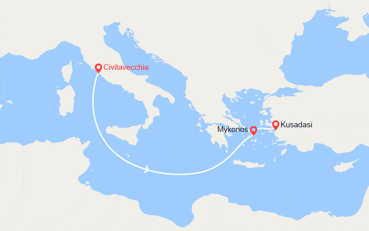 Carte itinéraire croisière Italie, Grèce, Turquie