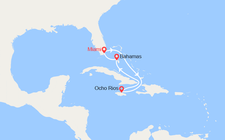 Carte itinéraire croisière Jamaïque, Bahamas