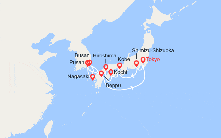 Carte itinéraire croisière Japon, Corée du Sud