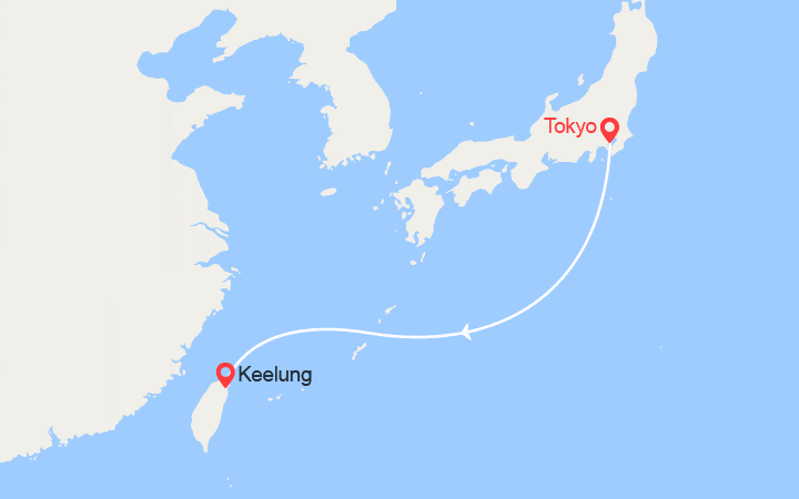Carte itinéraire croisière Japon, Taïwan