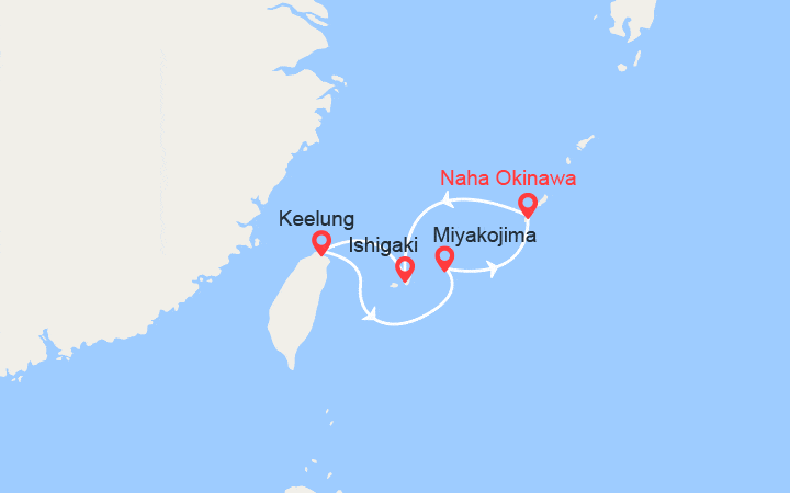 Carte itinéraire croisière Japon, Taïwan : Ishigaki à Miyako Island
