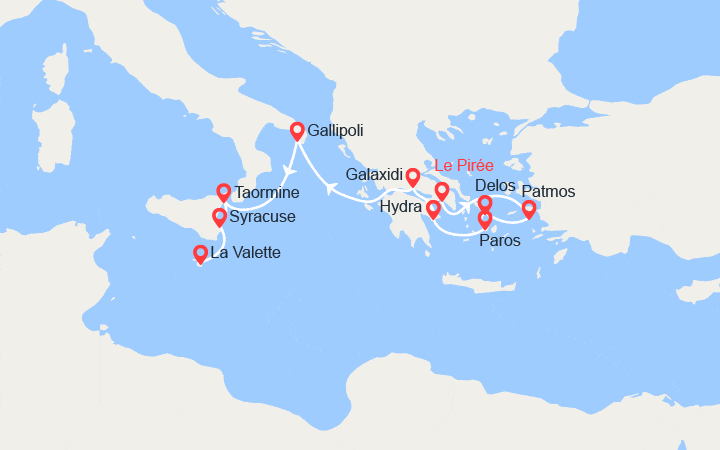 Carte itinéraire croisière Joyaux antiques de Méditerranée