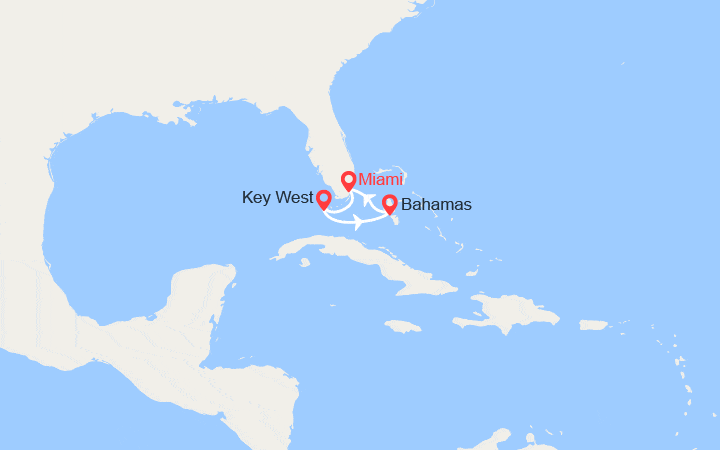 Carte itinéraire croisière Key West, Bahamas