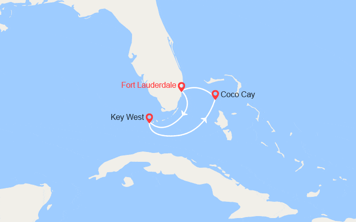 Carte itinéraire croisière Key West et CocoCay