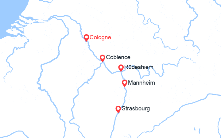 Carte itinéraire croisière La magie de noël sur le Rhin