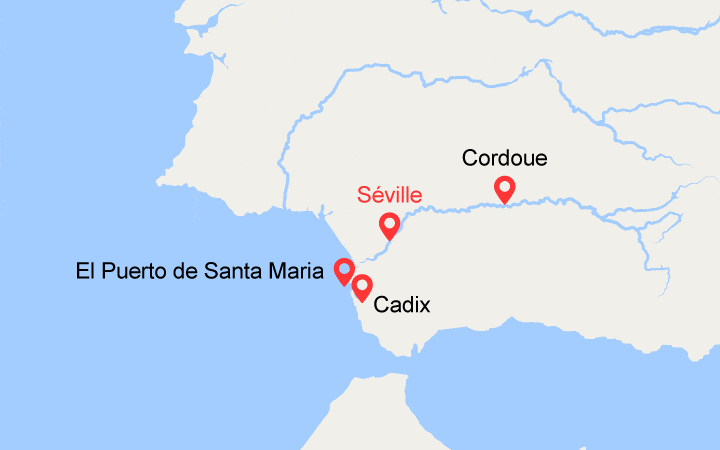 Carte itinéraire croisière La route du jambon et des villages blancs - L'Andalousie authentique (SVS_PP)