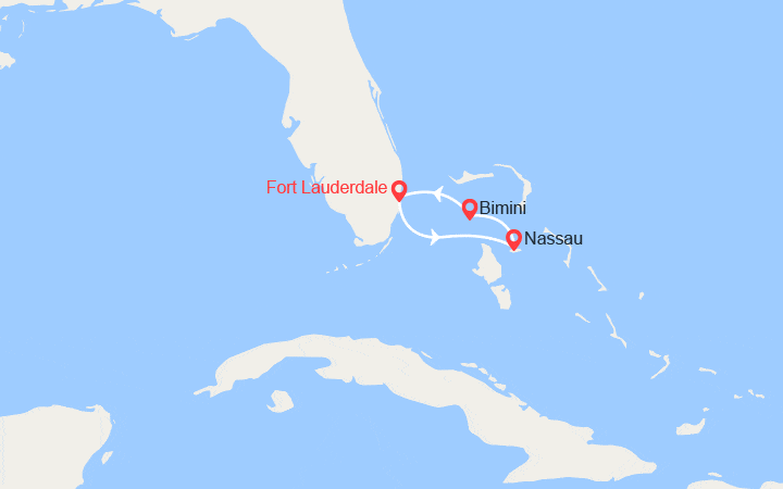 Carte itinéraire croisière Les Bahamas : Bimini, Nassau